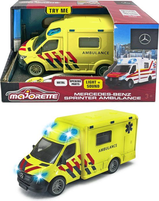 Majorette Grand Series Mercedes-Benz Sprinter Ambulance NL - Metal - Light and Sound - 12.5 cm - Toy Vehicle