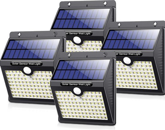 Auronic Solar Buitenlamp met Bewegingssensor - 97 LED's - Wit Licht - op Zonne-energie - IP65 Waterdicht - 4 Stuks