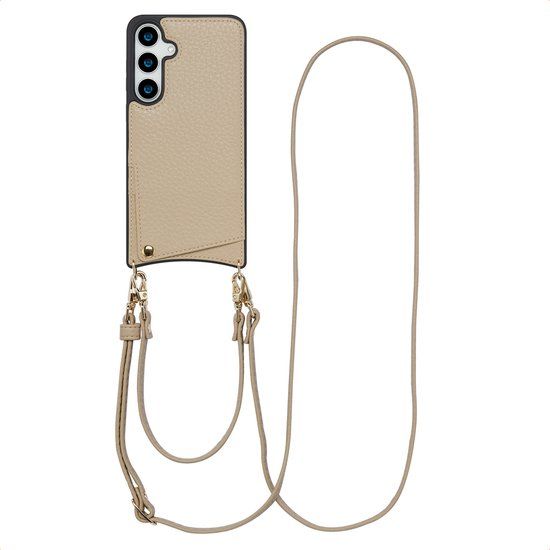 Selencia Hoesje - Geschikt voor Samsung Galaxy S24 Plus / S25 Plus - Backcover met koord en pashouder - Beige