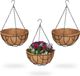 Merkloos Relaxdays Hangende plantenmand - 3 manden kokos - 50x31 cm - hangplanten binnen buiten - metalen frame - bruin zwart