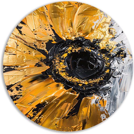 Merkloos / Sans marque Zonnebloem rond schilderij - Natuur wandcirkels - Forex 60x60 cm