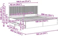 vidaXL Bedframe met opbergruimte en hoofdbord Betongrijs 180 x 200 cm