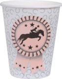 Santex Feest wegwerp bekertjes - paarden - 10x stuks - 270 ml - lichtgrijs/roze - karton
