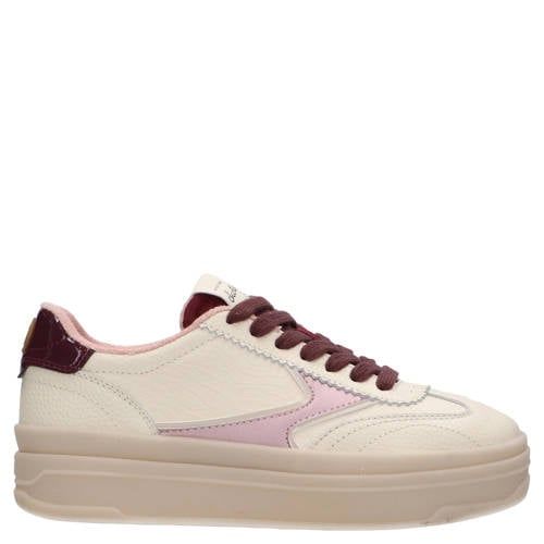 Scotch & Soda Minny leren sneakers ecru/donkerrood