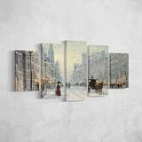 Homemania Muurfoto, 5 steden en landschappen van de woonkamer, meerkleurig, 100 x 3 x 60 cm HM205PKNV-124, polyester, hout