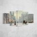 Homemania Muurfoto, 5 steden en landschappen van de woonkamer, meerkleurig, 100 x 3 x 60 cm HM205PKNV-124, polyester, hout