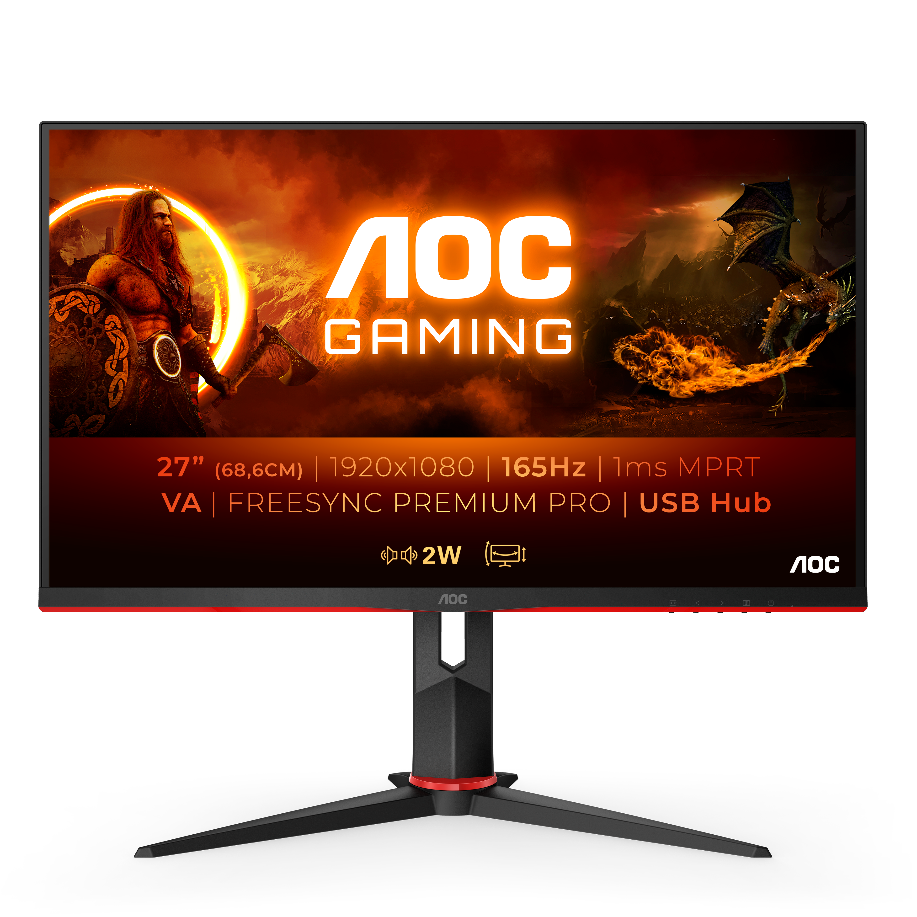 AOC 27G2SU/BK - 27 inch Gaming Monitor - Full HD - 165Hz - VA Panel