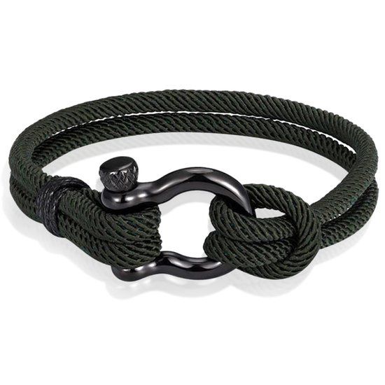 LGT JWLS LGT Jewels Nautische heren armband Paracord Edelstaal Anker Army-19cm