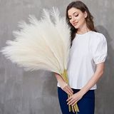 QUBITFUL Faux pampasgras, 9 stuks 9 stuks 37"/3,1 FT hoge pluizige nep pompas bloemen, grote kunstmatige pompous grastakken voor vloer vaasvullers, Boho boerderij kamer bruiloft decor (ivoor)