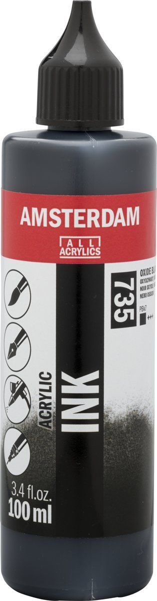 Amsterdam Acrylic Ink flacon 100ml acrylinkt - 735 - Oxydzwart - dekkend