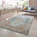 Tapis d'extérieur vintage oriental bleu et crème, 120 x 170 cm