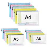 Logei Documententas met Rits A4+A5+A6, 15 stuks Ritstas Bestandszakken Waterdichte Documententas, 5 Kleuren Zip Bag Nettas voor Documenten, Cosmetica