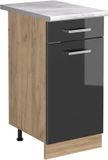 Vicco Keukenonderkast R-Line, Antraciet Hoogglans/Goudkleurig Eiken, 40 cm marmer werkblad
