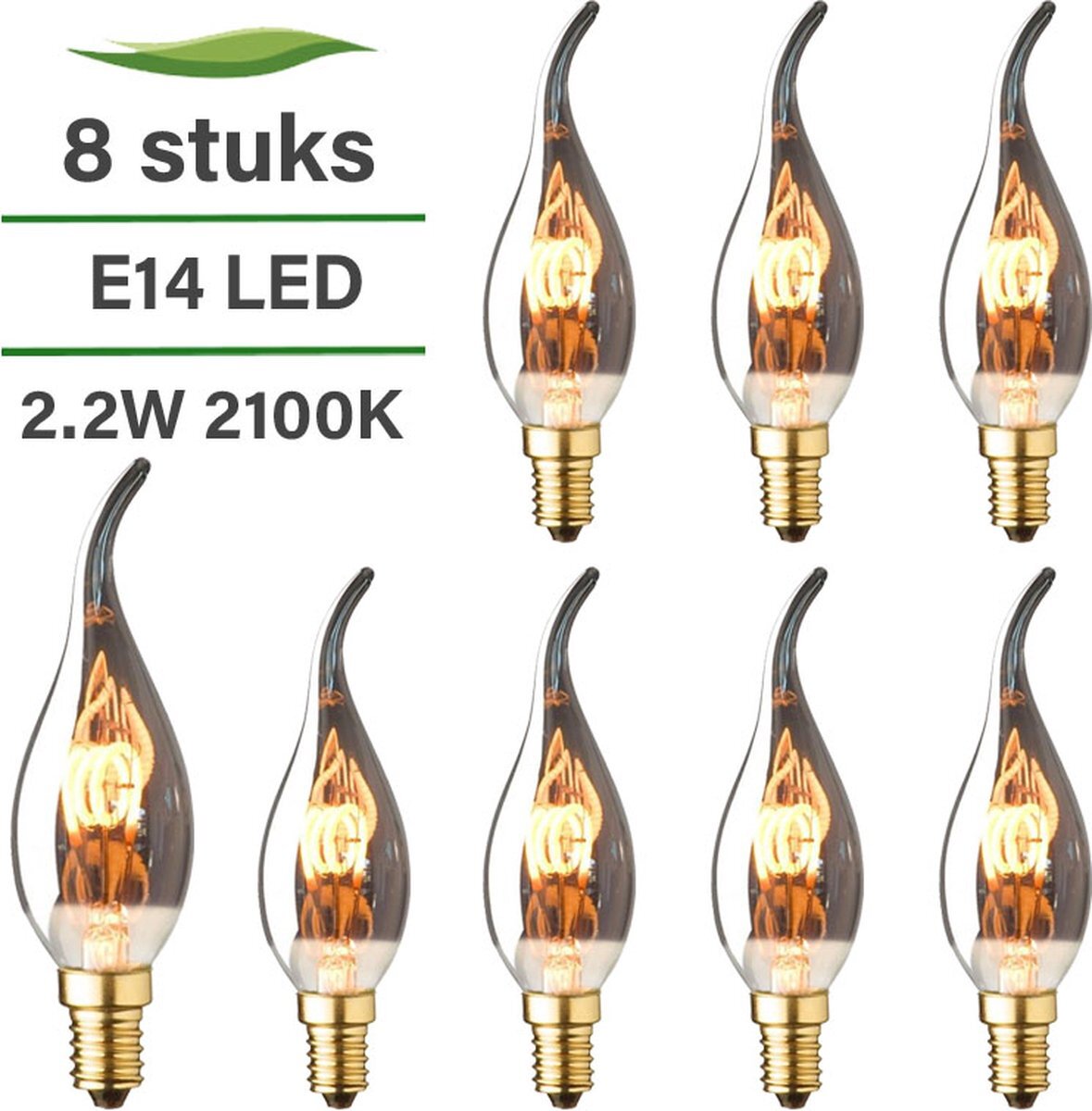 Lybardo E14 LED lamp - 8-pack - Kaarslamp kleine fitting - 2.2 watt - Dimbaar - 2100K extra warm - 40 lumen