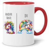 Mok met spreuk | Andere tante vs Du | Tante Cadeau voor vrouwen Huwelijk Bruiloft | Cadeau-idee Vrouw Verjaardag Kerstmis Patentante Familie Koffiemok (rood)