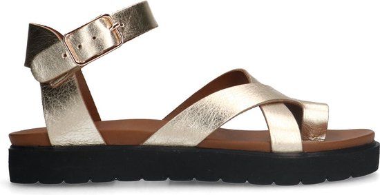 Manfield leren plateau sandalen goud - Maat 42