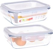 B-home 2x vershoudbakje/lunchbox - luchtdicht - met clips - glas - 23 x 17 cm - 1500 ml