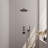 Brauer Black Edition Thermostatische Regendoucheset Inbouw - Hoofddouche 30 cm - Gebogen Wandarm - Handdouche Staaf - Doucheslang - Wandaansluitbocht - Mat Zwart