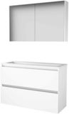 Basic Line Comfort 39 Badkamermeubelset - Ondiep - 100 x 39 cm - Greeploos - 2 Lades - Acryl Wastafel - 1 Kraangat - Spiegelkast - Ice White