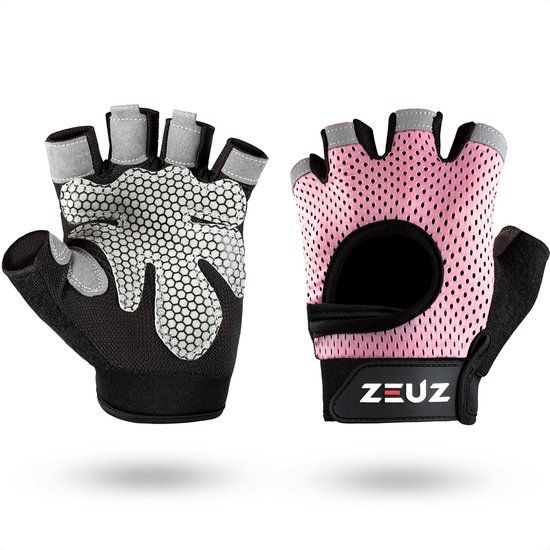 ZEUZ Sport & Fitness Handschoenen Dames - Krachttraining - Gym & CrossFit - Roze & Zwart - Maat M