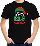 Bellatio Decorations Little elf Kerst t-shirt - zwart - kinderen - Kerstkleding / Kerst outfit 104/110