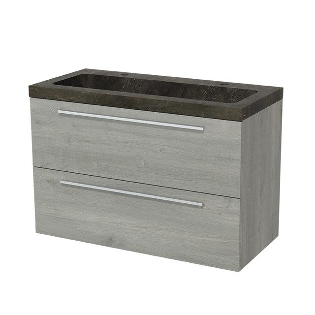 Maxaro Badkamermeubel 100cm Modulo Grijs Eiken Blue Stone