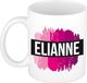 Bellatio Decorations Elianne naam cadeau koffie mok - beker - met roze verfstrepen - Cadeau collega - moederdag - verjaardag - juf - coach - 300 ml - wit