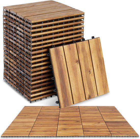 tectake Houten Tegels - Acacia Hout - Bruin - 20 Stuks - 1.92 m² - 31x31 cm