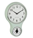 TFA Dostmann TFA Keuken wandklok - retro design met timer/kookwekker - mintgroen - H30 cm - kunststof