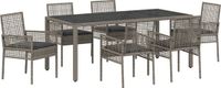 vidaXL 7-delige Eettafel Set Poly Rattan Grijs