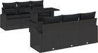 vidaXL Banc de jardin - Ensemble - 7 places - Noir - Polyrattan