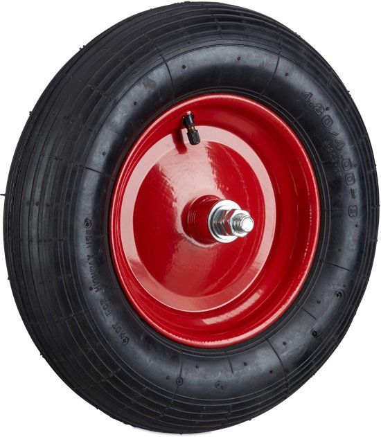 Relaxdays Kruiwagenwiel 4.80 4.00-8 - Luchtband met As - Reservewiel - Kruiwagenband