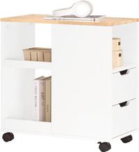 SoBuy FBT130-WN Printerstandaard met wieltjes, mobiele printerkast en bijzettafel voor kantoor en thuiskantoor, met laden en vakken, 60 x 30 x 60 cm (l x d x h)