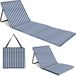Just be... Tapis de plage pliable - Chaise longue - Dossier réglable - Facile à transporter - Léger - Poche de rangement zippée (rayures verticales bleu/blanc)