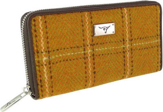 Dames Portemonnee Staffa Mosterd Geel - Harris Tweed - muntvak met rits - Glen Appin of Scotland
