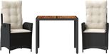vidaXL Ensemble de jardin 3 pièces avec coussins, noir, polyrotin
