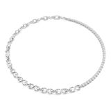Swarovski Matrix Halsketting, S-Vorm, Rond Slijpsel, Wit, Rodium Verguld
