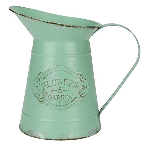 BELLE VOUS Olijf Groen Metalen Bloemen Gieter Vaas - D11,8 x H17,5 cm - Gegalvaniseerd Vintage Chique Boeren Melkbussen - Decoratieve Kan voor Huis/ Bruiloft Decor & Tuinbloemen