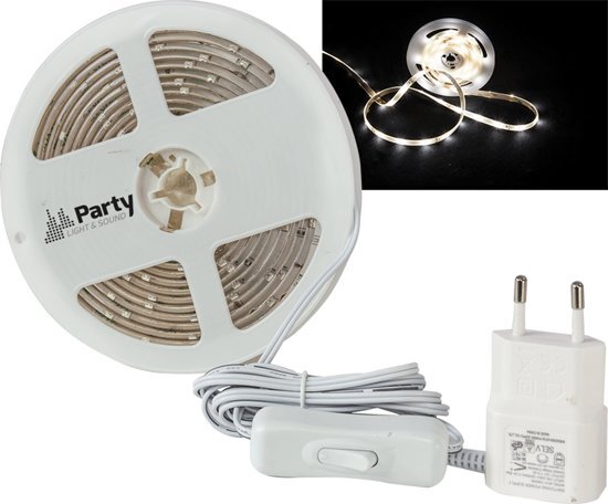 Party light & sound Witte LED strip 3 meter inclusief adapter en schakelaar