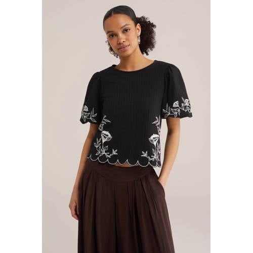 WE Fashion gebloemd T-shirt zwart