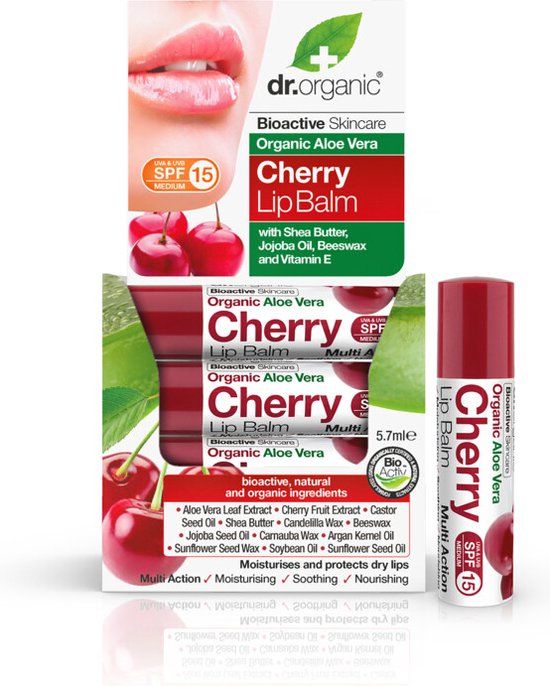 Dr. Organic Aloe Vera Kersen lipbalsem - 5.7 ml
