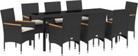 vidaXL Tuin Eettafel Set 9-delig Zwart Poly Rattan