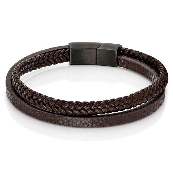 Mendes Minimalistische Heren Armband van Leer - 2 Strengen, Bruin-21cm