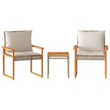 vidaXL 3-delige Bistroset met kussens, poly rattan en acaciahout, gemengd beige