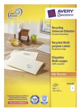 Avery LR3478 - Etiketten - Wit - Papier - 210 x 297 mm - 100 stuks
