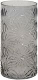 Mega Collections Bloemenvaas Debby - grijs - glas - bloem relief - 15 x 35 cm