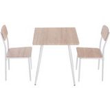 Homcom Ensemble de salle à manger 3 pièces - Table avec 2 chaises, structure métallique, design moderne pour cuisine ou salle à manger, blanc et naturel