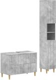 vidaXL - 2-delige - Badkamerkast - Set - ARNHEM - Betongrijs - Bewerkt - hout