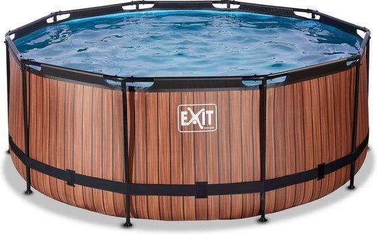 EXIT Toys Exit Wood Zwembad Rond Ø360 x 122 cm - Bruin - Met Zandfilterpomp