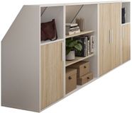 Vente-unique Meuble sous pente avec 4 portes, 2 étagères et 2 niches - Blanc et naturel - ADEZIO
